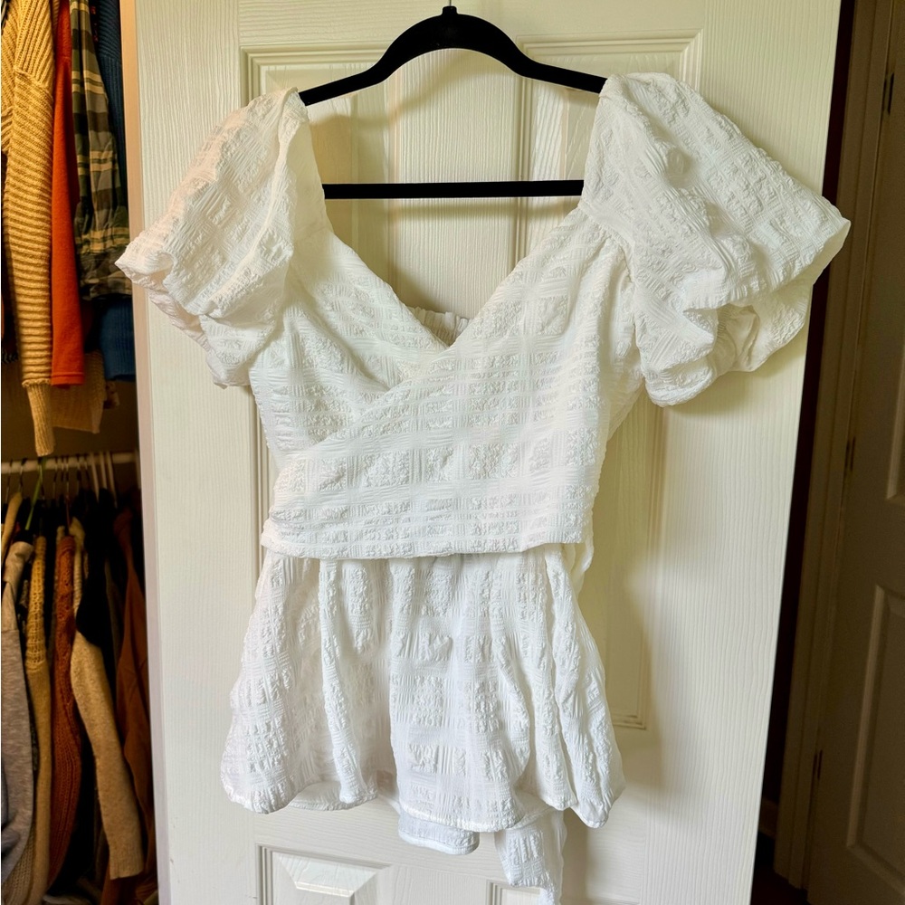 Mittoshop White Wrap Peplum Blouse